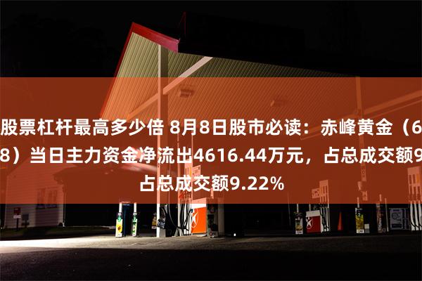 股票杠杆最高多少倍 8月8日股市必读：赤峰黄金（600988）当日主力资金净流出4616.44万元，占总成交额9.22%